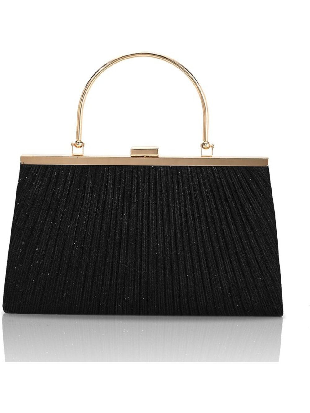 〽️Women Black Gold Glitter Pleated Sparkly Wedding Clutch Purse Evening Bag